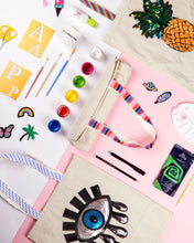Load image into Gallery viewer, tote bag, totes, patches, evil eye, pineapple, glitter, summer, tropical, pastel